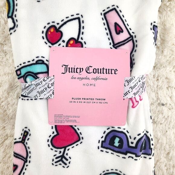 {Juicy Couture} White Printed Plush Throw Blanket - Picture 4 of 4